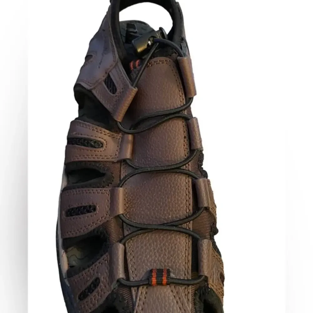 Eddie Bauer Troy Sandals Men’s Size 9 Toe Bump Bungee Brown Cinch Hiking Walking